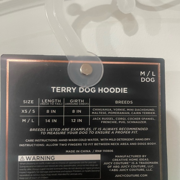 Juicy Couture Terry Dog Hoodie NWT - Picture 4 of 4